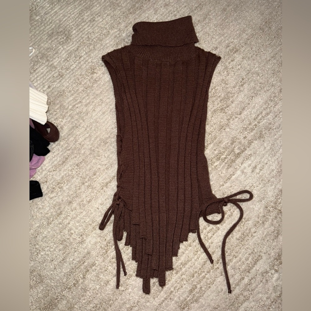 SHEIN Chocolate Brown Sleeveless Turtleneck Sweater